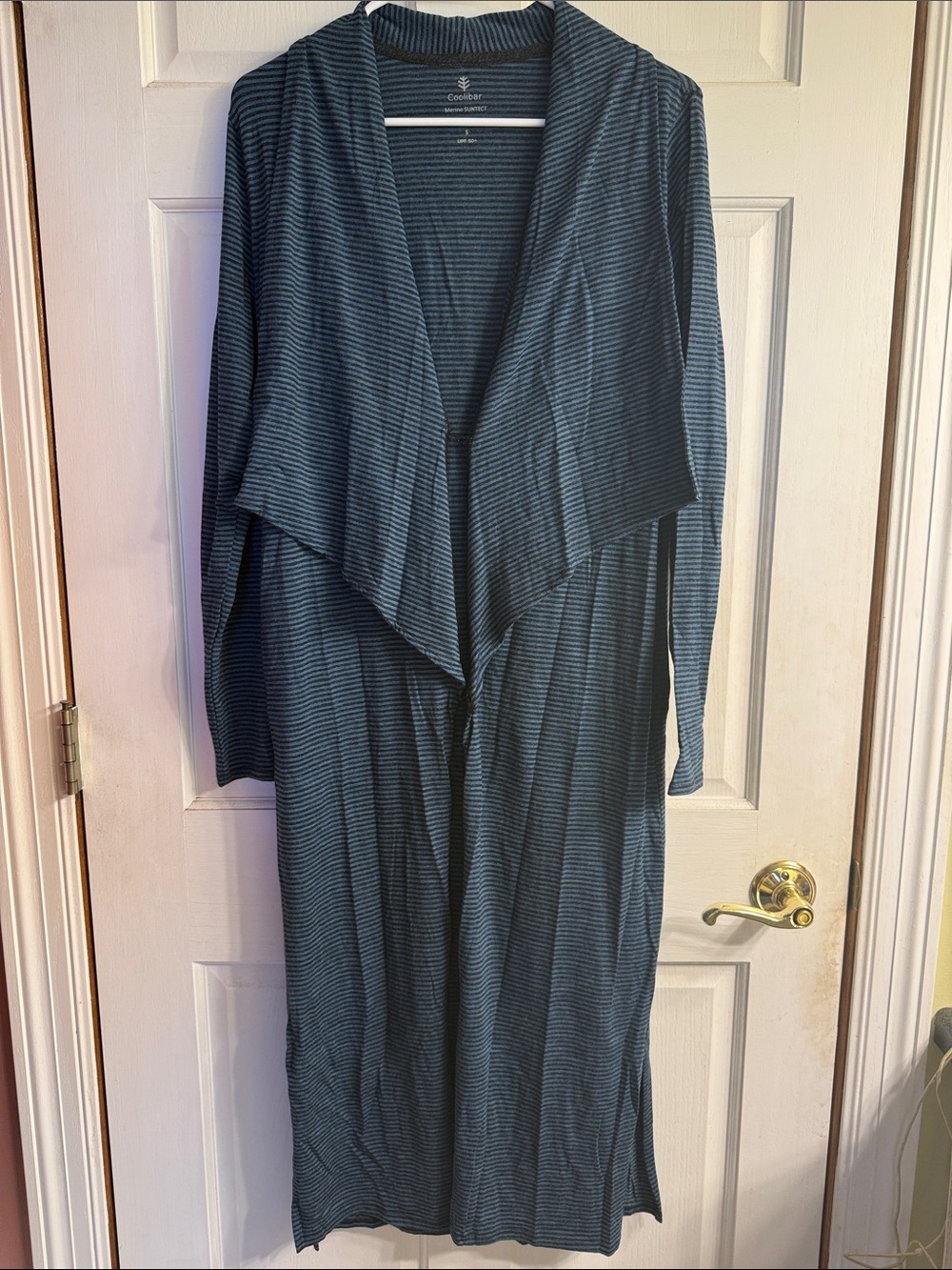 Coolibar Blue and Black Striped Merino Suntect Top